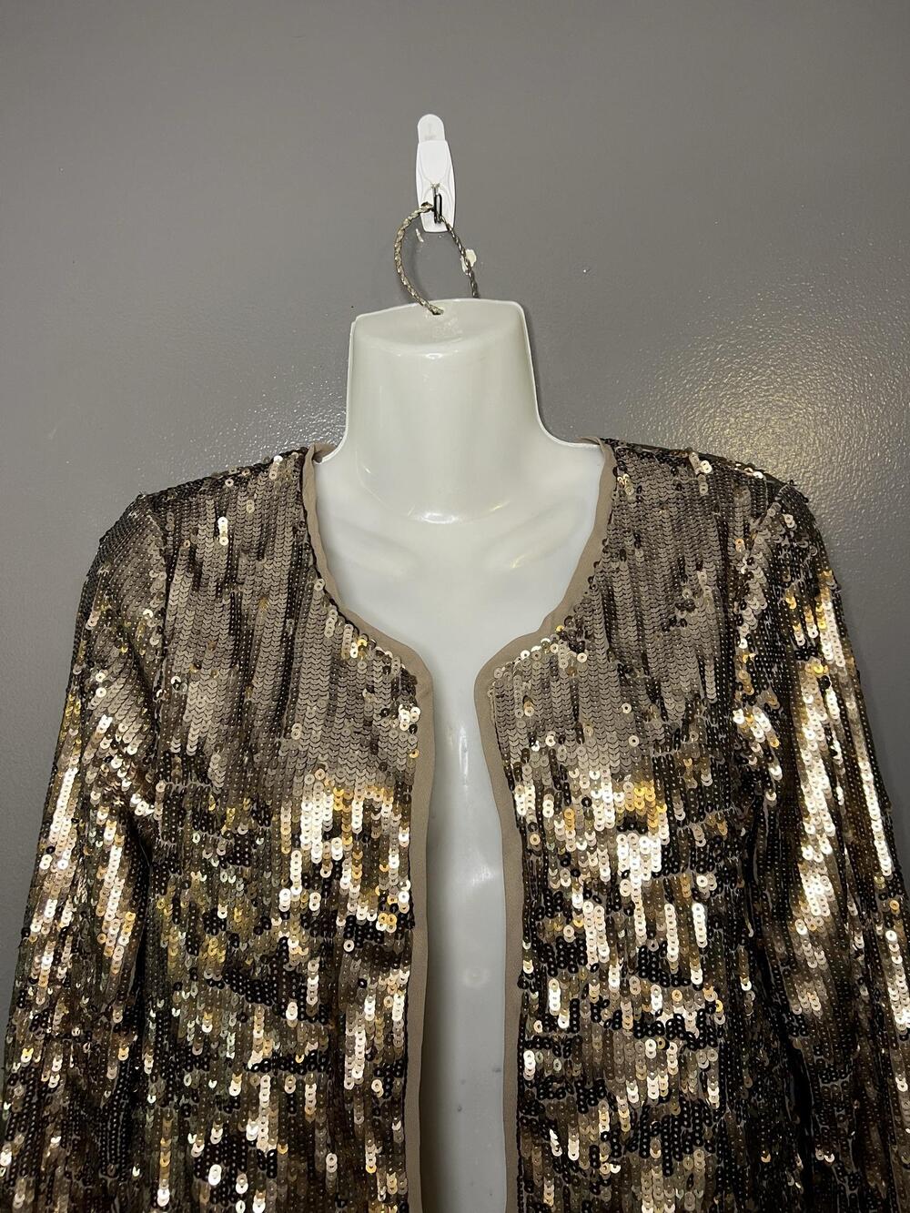 BB Dakota Jacket Womens Small Gold Sequin Open Front Lined Party Blazer